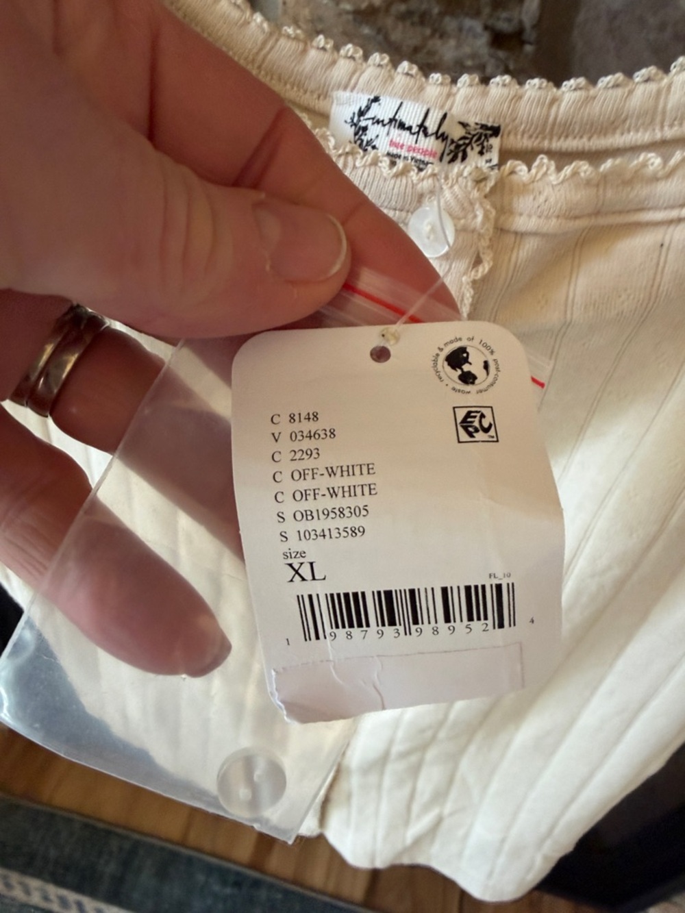 NWT Free People Cream Ribbed Button-Front Tank Top | Size XL - Picture 3 of 4